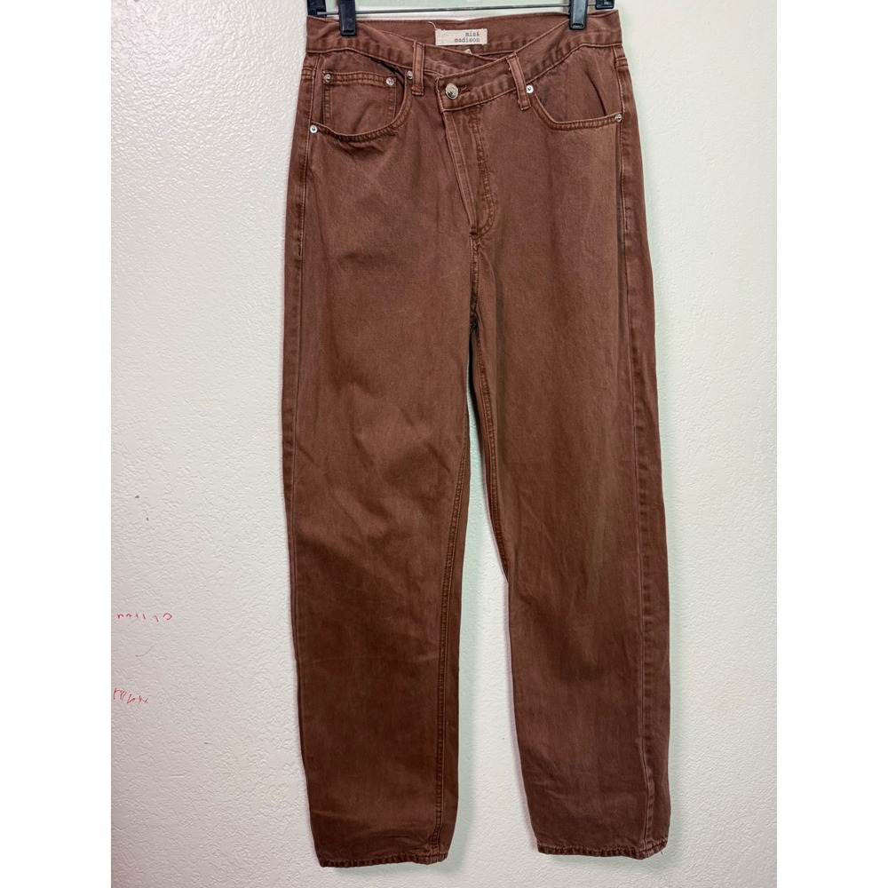Mia & Madison Brown Crossover Button Fly High Rise Straight Leg Jeans Size 5